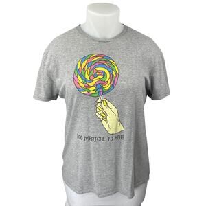 JME Collective Gray Knit Short Sleeve Crew Neck Graphic Tee T-Shirt Top Size L